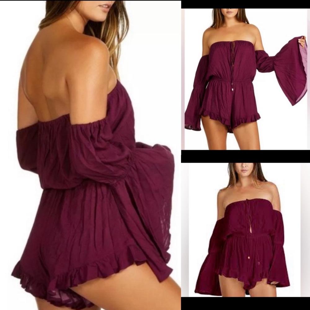 Radio Fiji Burgundy BOHO Off Shoulder Sokally Romper